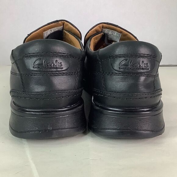 CLARKS COLLECTION Cushion Ortholite Black Leather Oxford Slip On Shoes Sz 11 - Picture 5 of 10